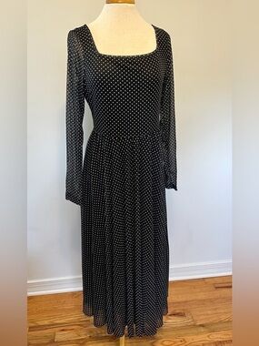 BTFBM Polka Dot Maxi Dress Super Soft with sheer overlay Boho Cottagecore XL NWT